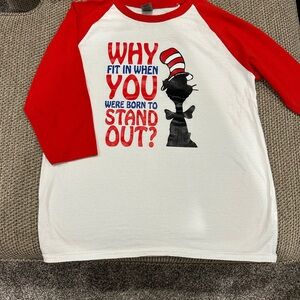 Dr. Seuss Red and White three quarter length Sleeve Tee size xl